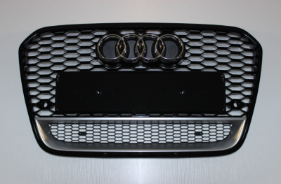 Решетка радиатора Ауди A6 C7 RS6, черная + хром вставка