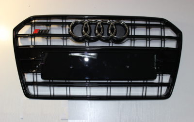 Решетка радиатора Ауди A6 C7 S6, черная глянец, рестайл