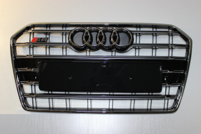 Решетка радиатора Ауди A6 C7 S6, черная + хром, рестайл