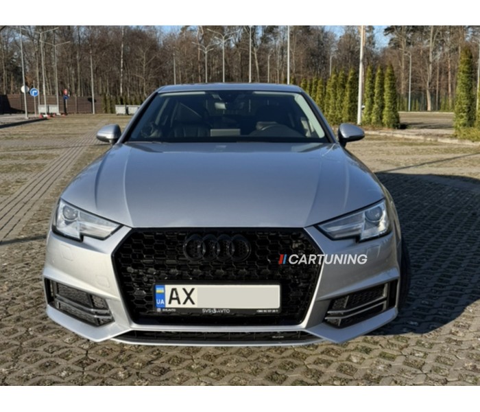Решетка радиатора AUDI A4 B9 стиль S4 черная глянцевая (2019-2023)