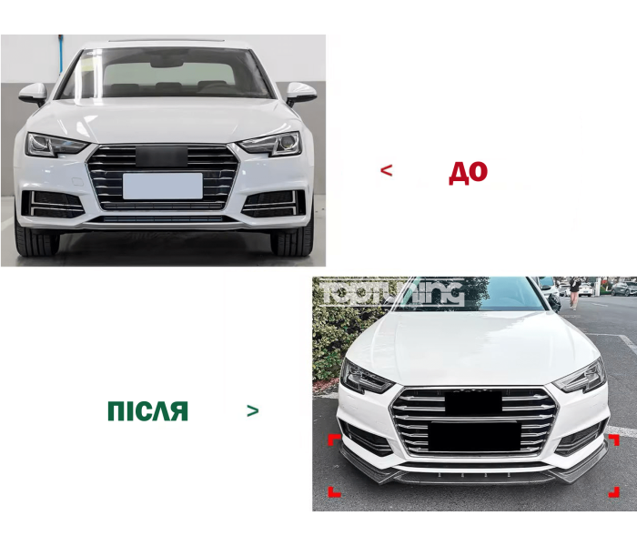 Накладка переднього S-Line бампера Audi A4 B9 (17-19 р.в.)