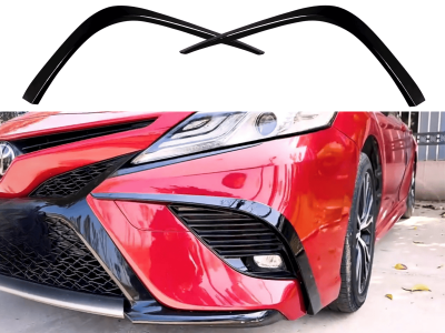Накладки (сплиттеры) переднего бампера Toyota Camry (2018-2020) черный глянец