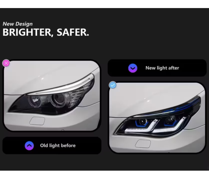 Оптика передня, світлодіодні фари на BMW E60 рестайл