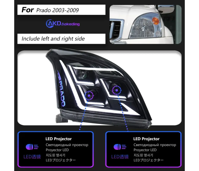 Оптика передня, світлодіодні фари Toyota Prado з DRL (2003-2009)