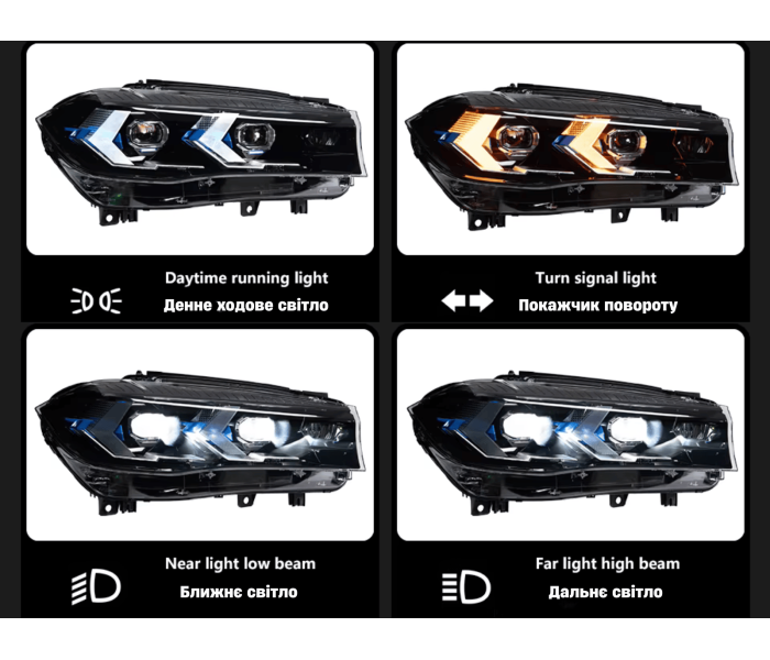 Оптика передня, фари BMW X5 F15 / X6 F16 LED з лінзою
